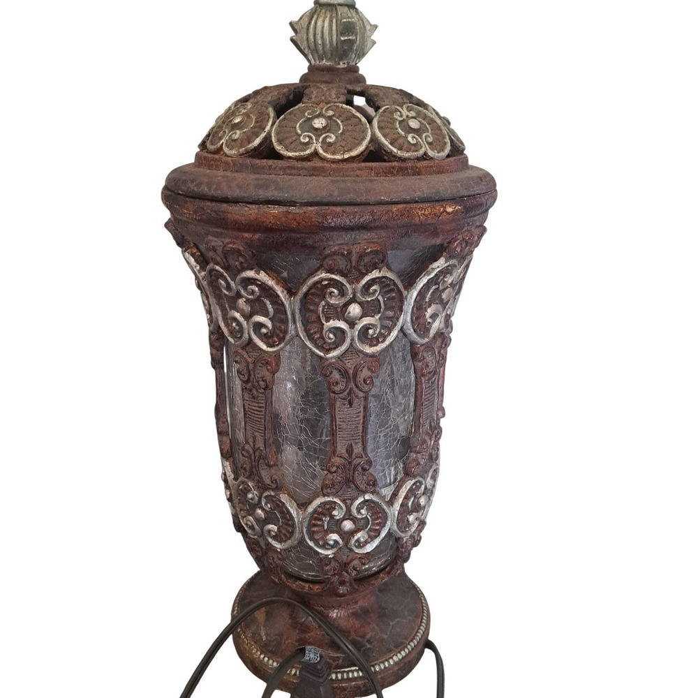 Vintage Crackle Glass Table Lamp 16.5" Bronze Ornate Antique Style Light
